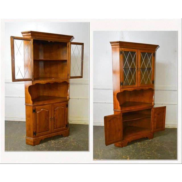 Ethan Allen Vintage Maple Leaded Glass Corner Chairish