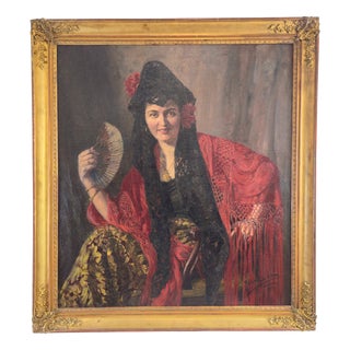 Richard Benno Adam, Spanish Woman in Traditional Dress, 1927, Oil on Canvas, Framed For Sale