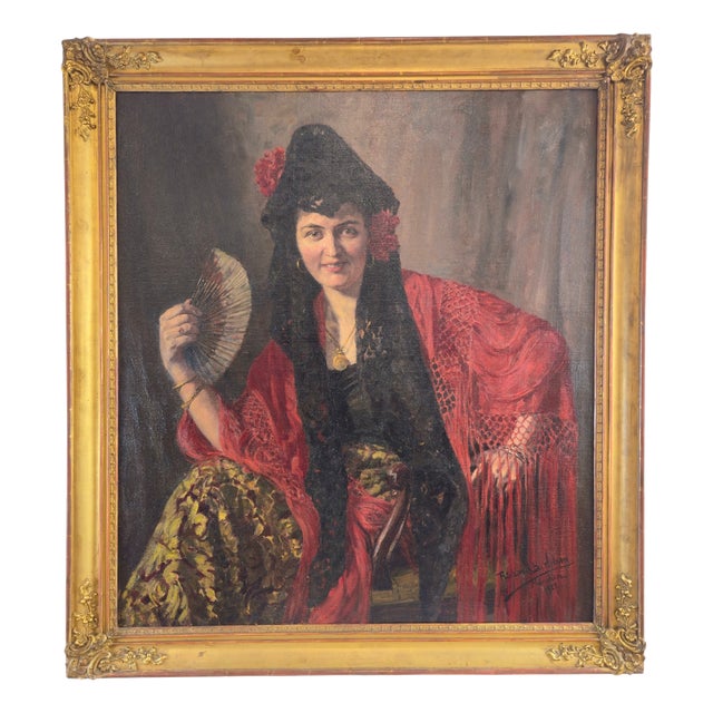 Richard Benno Adam, Spanish Woman in Traditional Dress, 1927, Oil on Canvas, Framed For Sale