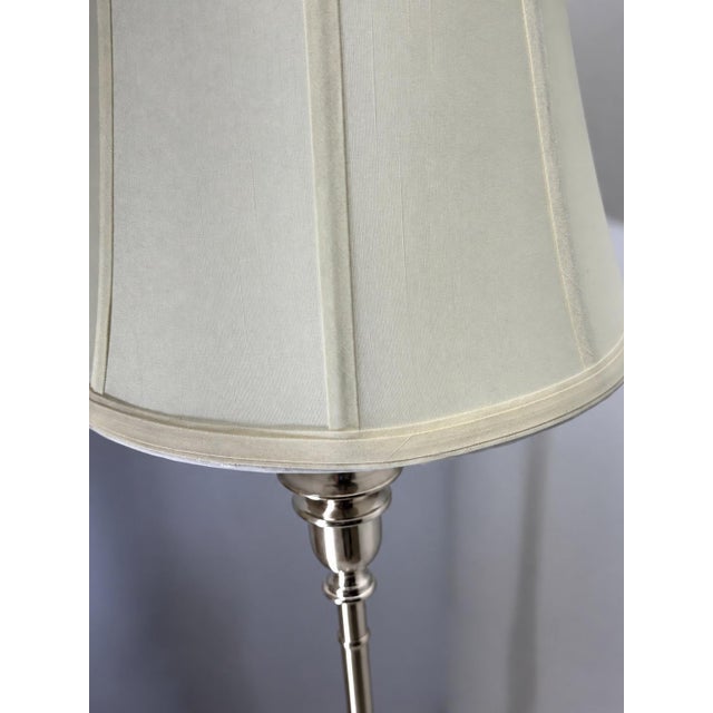 Lauren Ralph Lauren Ralph Lauren Silver Polished Nickel Candlestick Table Lamp and Linen Bell Shade For Sale - Image 4 of 5