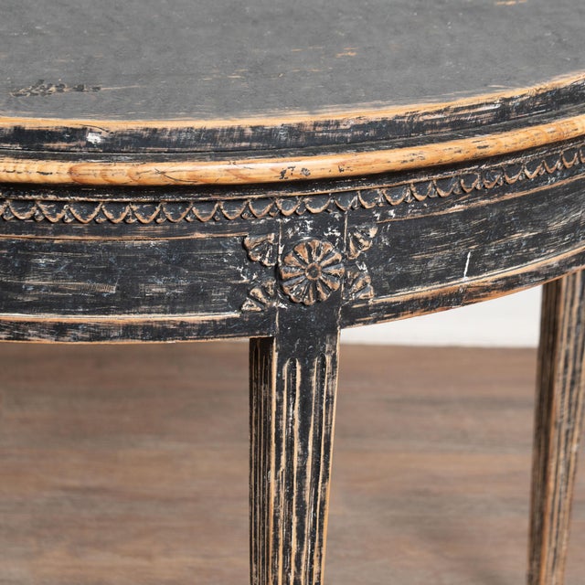 19th Century Swedish Black Pine Demi Lune Side Table Console For Sale - Image 9 of 13