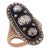 Mid 19th Century Georgian Rose Cut Diamond 18k Rose Gold and Silver Navette Enamel Ring, Size 7.25 For Sale