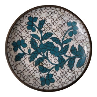 Small Turquoise and White Floral Cloisonne Dish For Sale