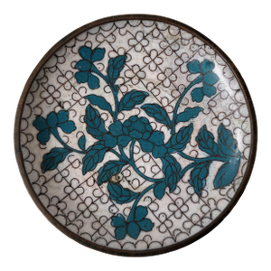 Small Turquoise and White Floral Cloisonne Dish
