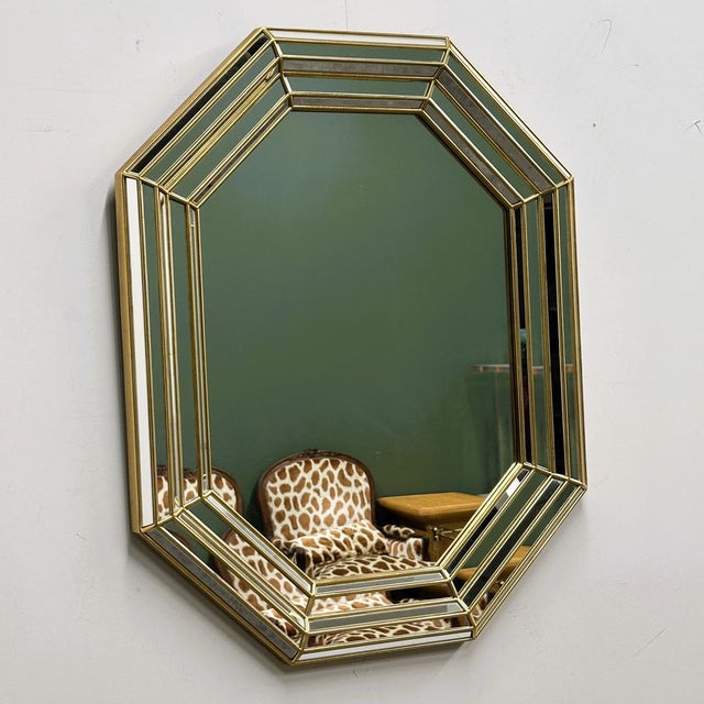 Large Octagonal Wall Mirror in Layered Mirrored Glass witl Gilt Accents from Deknudt For Sale - Image 9 of 11