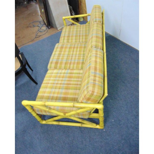Wood Mid Century Modern Yellow Faux Bamboo Sofa For Sale - Image 7 of 8