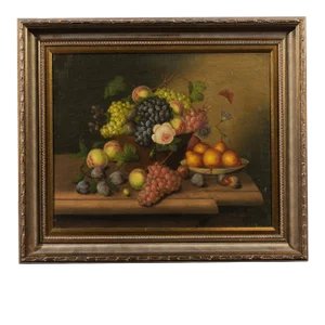 French 19th Century Framed Oil on Canvas Still-Life Painting Depicting Fruits