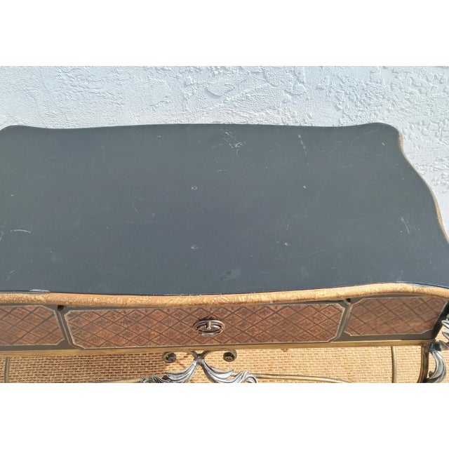 Baker Furniture Company Vintage Small Black Rust Scrolled Iron Legs Wood Vanity, Desk For Sale - Image 4 of 10