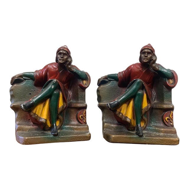 Antique Art Deco K&o Kronheim & Oldenbusch “Mantarani’s Dante” Figural Bookends – Pair For Sale
