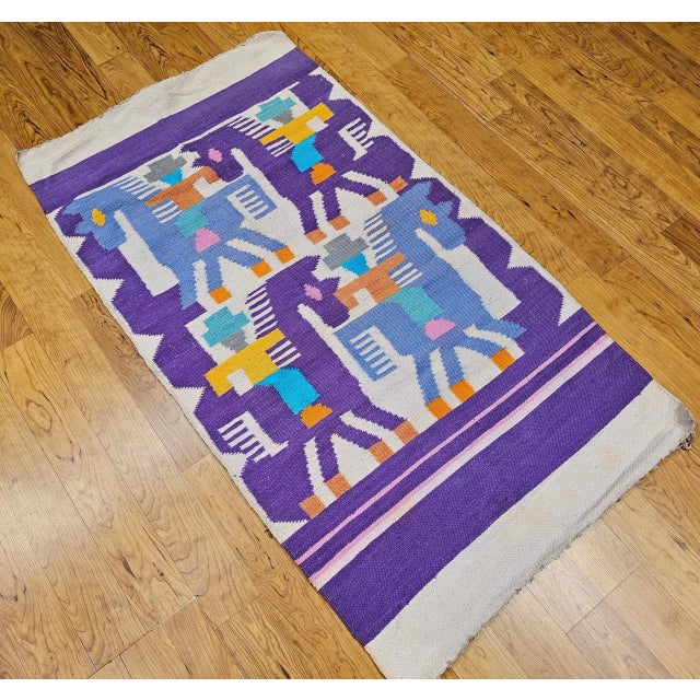 Vintage Southwestern Pictorial Kilim Area Rug, Handwoven Pictorial Design, Lavender & Ivory, 3’ X 5’ For Sale - Image 9 of 10