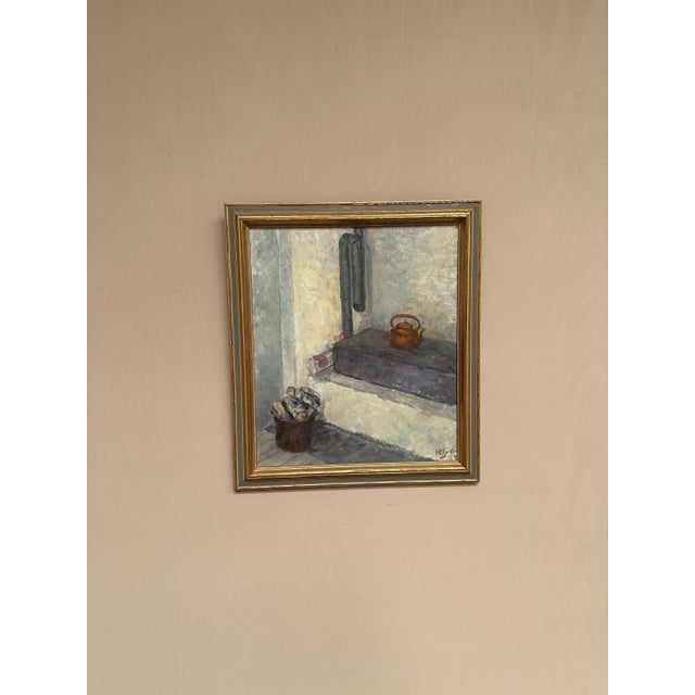 Original Vintage Swedish Oil on Panel – “Oven in the Studio” by Hanne Jönsson – Signed & Dated 1943 – Framed – 39 × 44 cm...