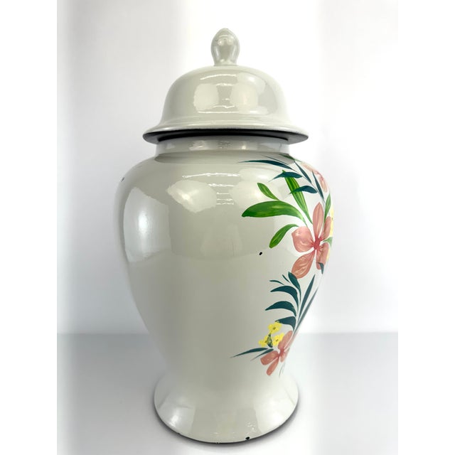 Pink Vintage French Hand-Painted Floral Ginger Jar With Lid For Sale - Image 8 of 11