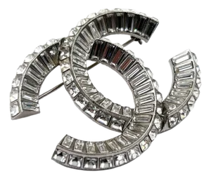 Chanel Classic Silver CC Baguette Crystal Brooch