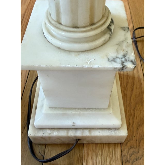 1950s Vintage Alabaster Column Lamp Pair For Sale - Image 5 of 18