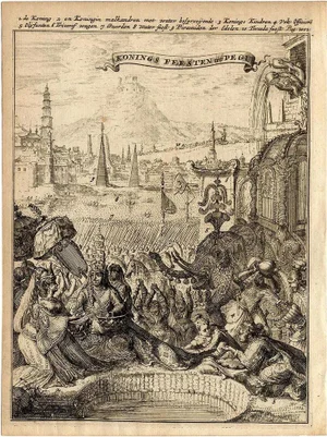 S. de Vries, King's Celebrations in Pegu, Myanmar, 1682, Print