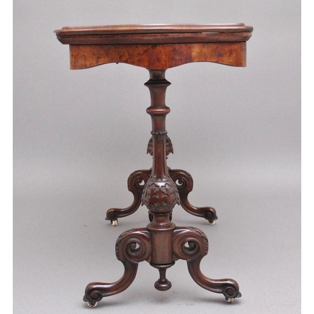 Brown 19th Century Burr Walnut Card Table For Sale - Image 8 of 13