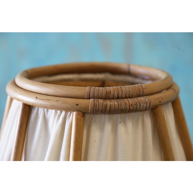 1970s Vintage Swedish Boho Modern Rattan Floor Lamp Cane Linen For Sale - Image 5 of 10