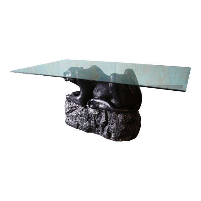 1970s Vintage Panther Glass Dining Table / Desk Plaster Hollywood Regency For Sale