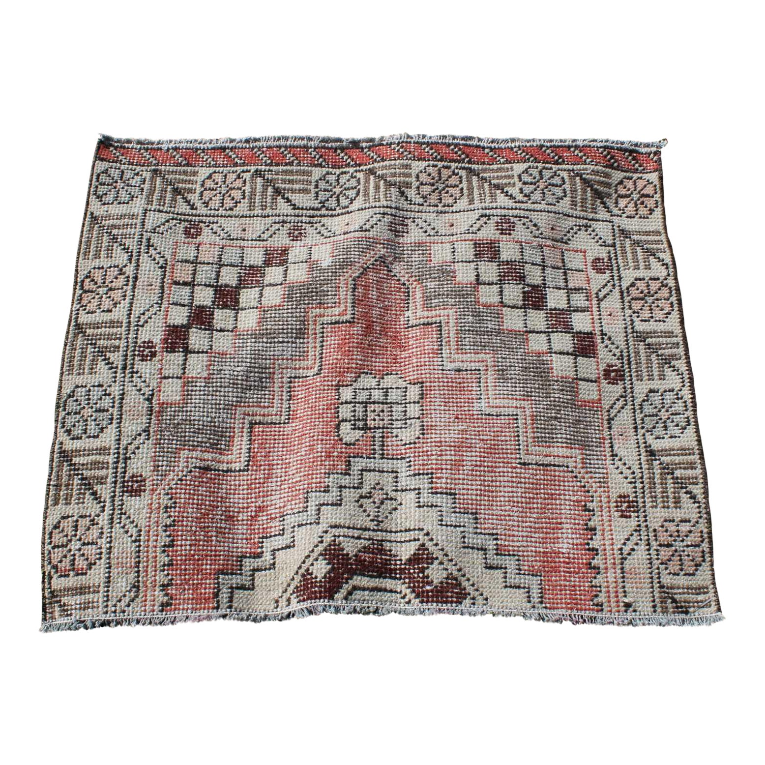 1970s Turkish Cream Oriental Hand Knotted Small Rug | Chairish
