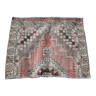 1970s Turkish Cream Oriental Hand Knotted Small Rug For Sale