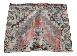 1970s Turkish Cream Oriental Hand Knotted Small Rug