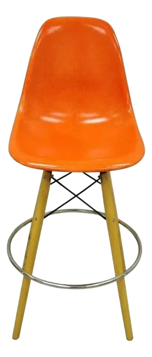 Modernica Orange Fiberglass Eames Style Shell Case Study Dowel Swivel Barstool