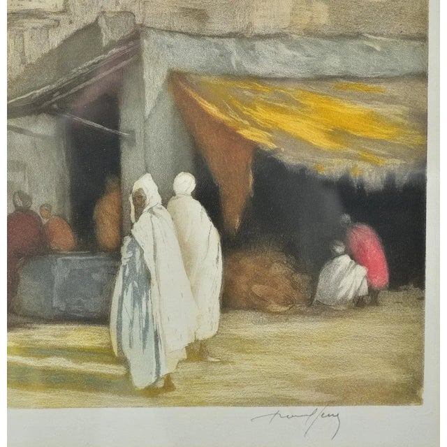 NAP Aquatint With Market Scene Outside Mosque, Kairouan, Tunisia, Circa 1890 For Sale - Image 4 of 4