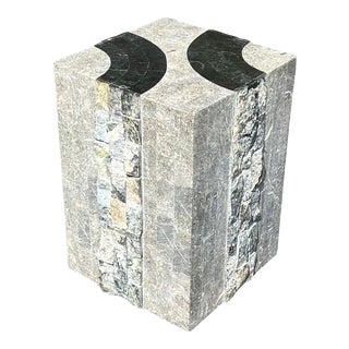 1980s Tessellated Maitland Smith Stone Pedestal Display Cube Side Table. For Sale