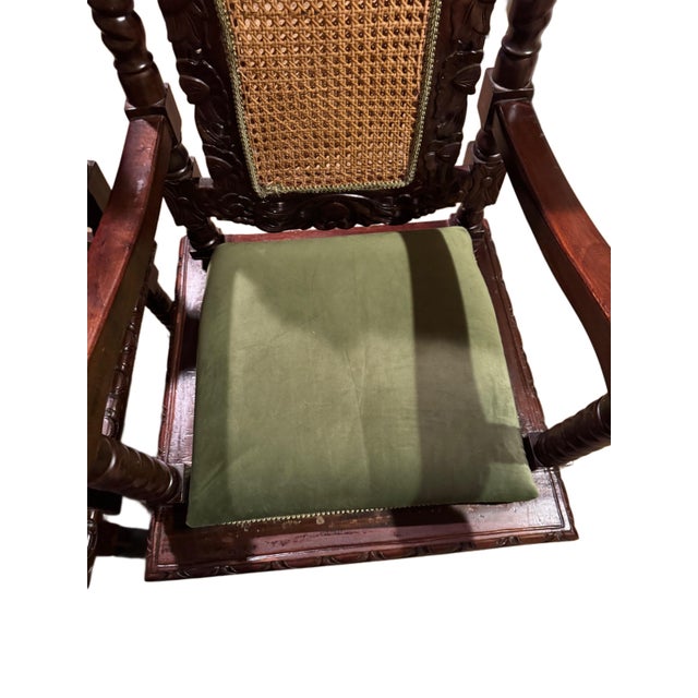Brown Pair of Antique Carved Mahogany Cane-Back Armchairs, C. 1890–1910 For Sale - Image 8 of 10