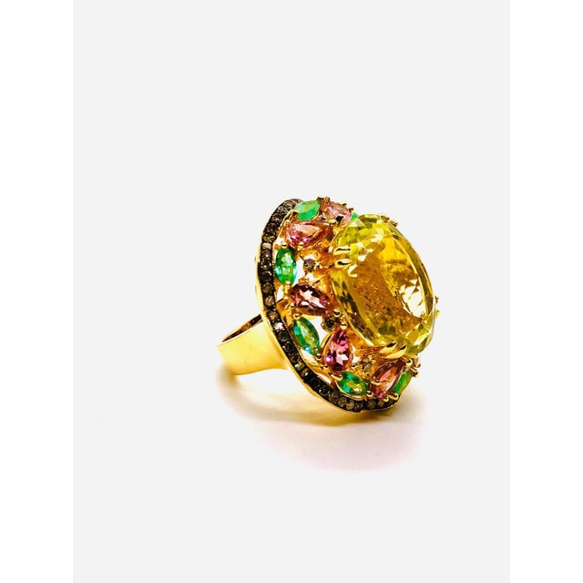 Bochic “Orient” Vintage Diamond, Lemon Quartz & Pink Tourmaline Ring Set 18 K Gold For Sale - Image 9 of 9