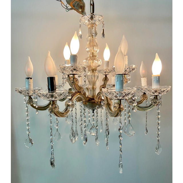 Vintage Maria Theresa 12 Arm Crystal and Glass Chandelier For Sale - Image 9 of 11