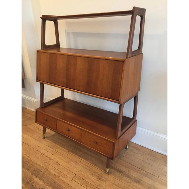 Mid-Century Modern 1960s Mid Century Drop Lid Secretariat/Writing Desk, Drawer, Bookshelf Unit For Sale - Image 3 of 12