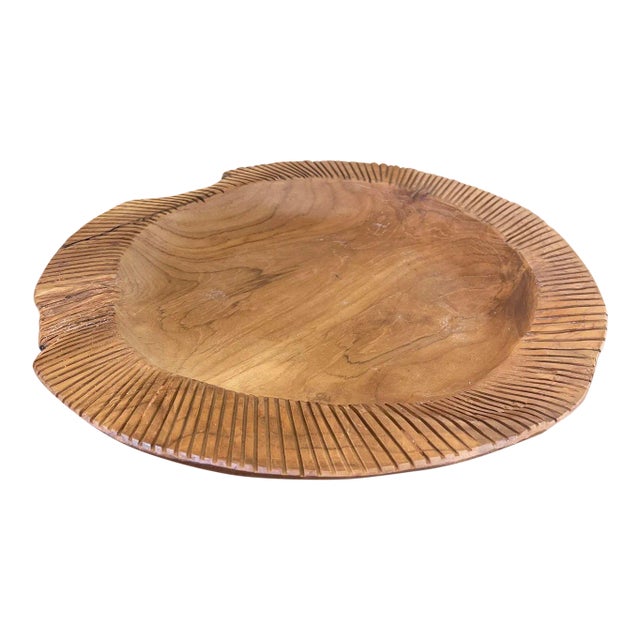 Vintage Wooden Platter Stripe Designed Edge Splits Consistant With Age For Sale