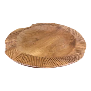 Vintage Wooden Platter Stripe Designed Edge Splits Consistant With Age