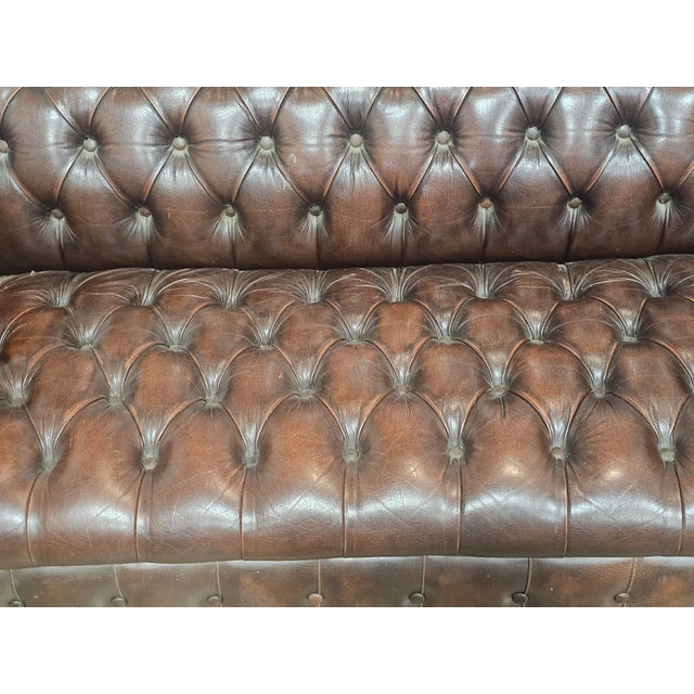 Mid 20th Century English Brown Tufted Leather Chesterfield Sofa For Sale - Image 14 of 17