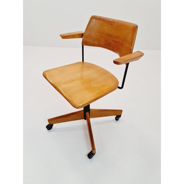 Brown Bauhaus Style Swivel Office Armchair in Wood from Stollgiroflex, 1960s For Sale - Image 8 of 11