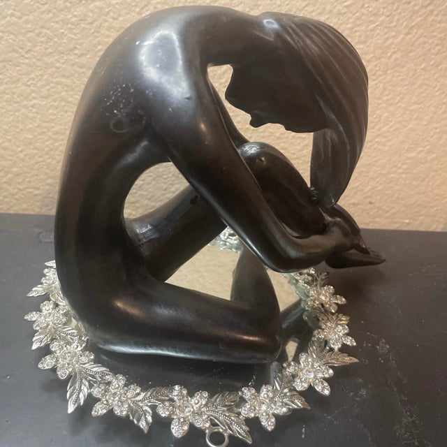 1980s Gorgeous 1985 Austin Sculpture Black Nude Kneeling Lady With Long Tresses For Sale - Image 5 of 9