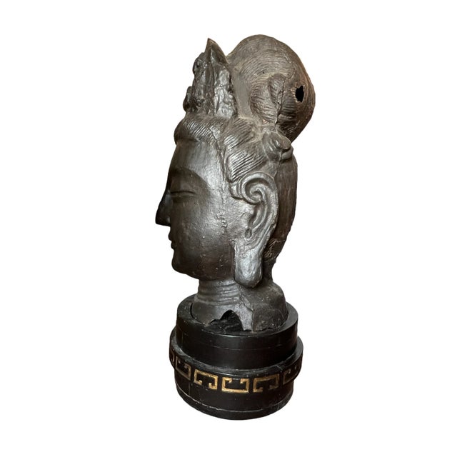 Heroic Ming Bodhisaatva Cast Iron Heads - Set of 2 For Sale - Image 4 of 8