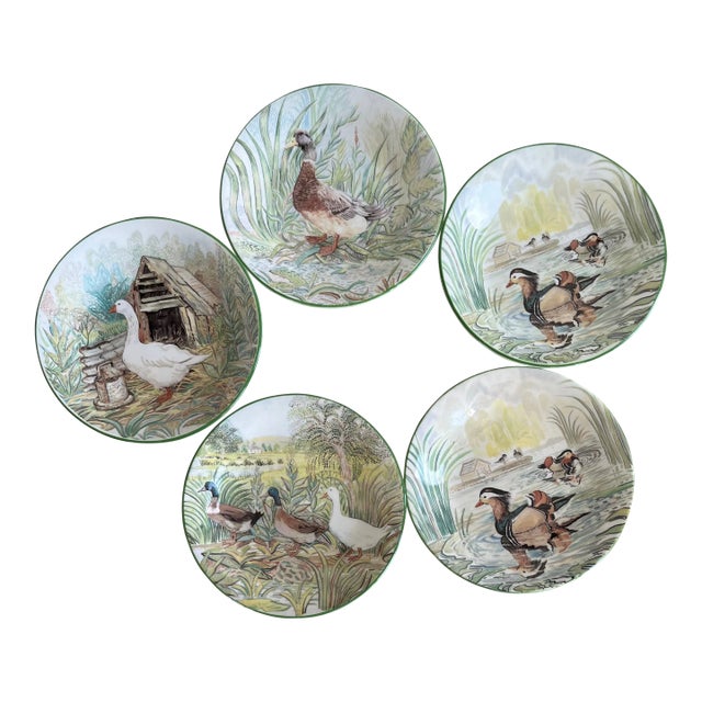 Set of 5 Royal Bone China Kendal Plates From the Alex Williams 'Orchard Ducks' Collection, 1990s For Sale