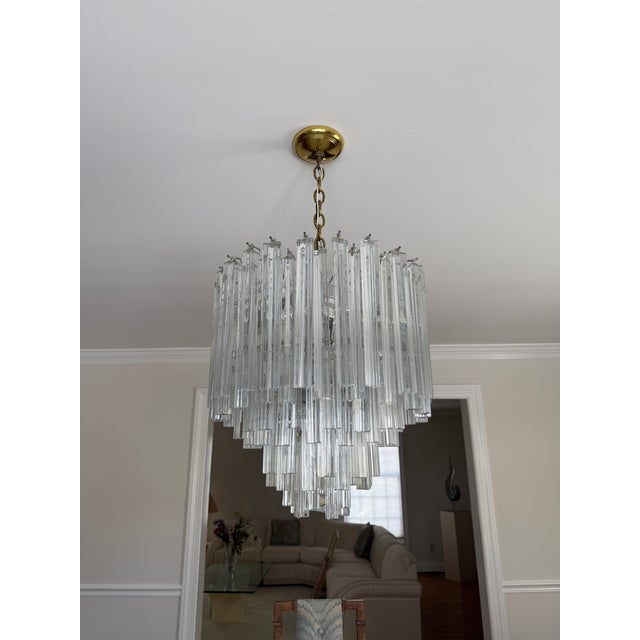 Venini Vintage Murano Glass Clear Chandelier in the Style of Venini Triedri For Sale - Image 4 of 18