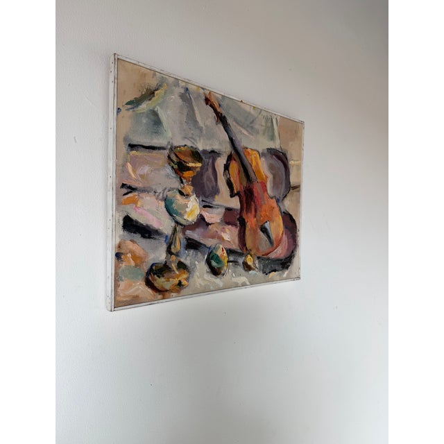 A striking 1974 original oil on canvas still life painting by Edward Urban, created while attending the Newark School of...