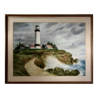 Nat Levy Storm Cove Lighthouse C. 1950 Painting For Sale
