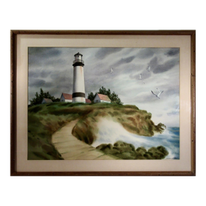 Nat Levy Storm Cove Lighthouse C. 1950 Painting