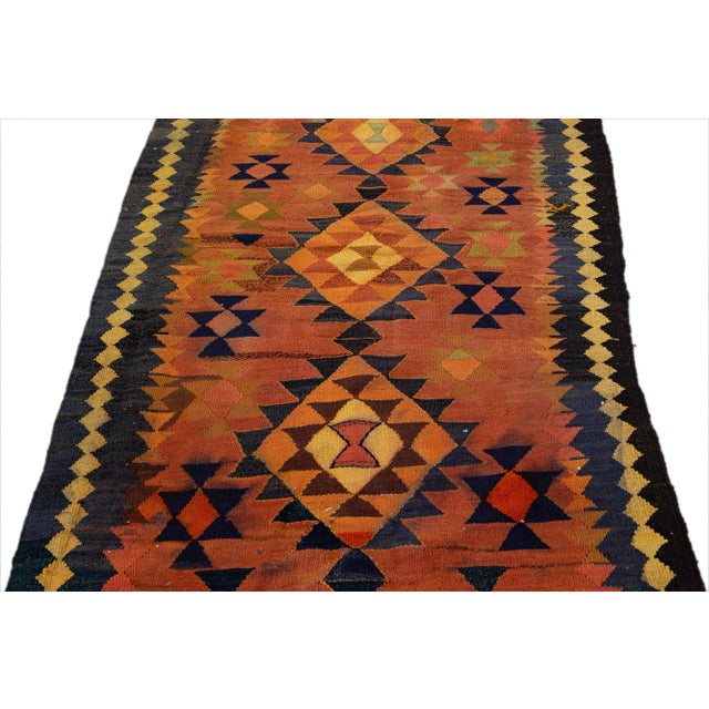 Tribal Vintage Kilim Handmade Flatweave Rust Tribal Wool Runner For Sale - Image 3 of 10