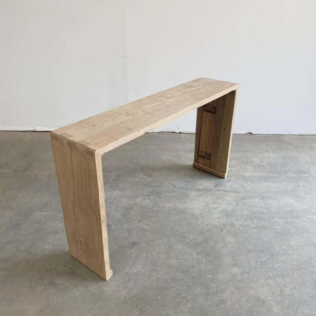 Reclaimed Elm Wood Waterfall Style Console Table For Sale - Image 4 of 8
