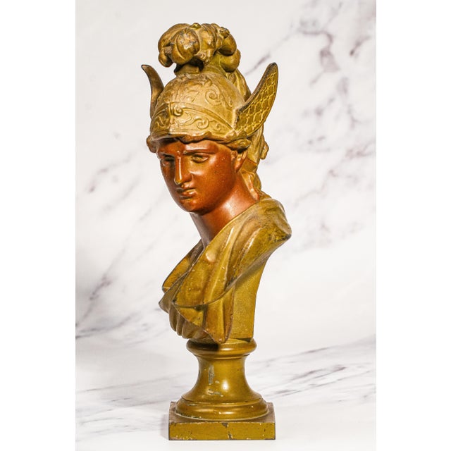 Grand Tour Cast Metal Painted Warrior Bust Antique Victorian Statue Sculpture Home Decor Grand Tour Style For Sale - Image 3 of 12
