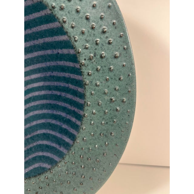 Postmodern Masuo Ojima Ceramic Platter 18” Vintage Studio Pottery Green Lavender Wall Art For Sale - Image 3 of 10