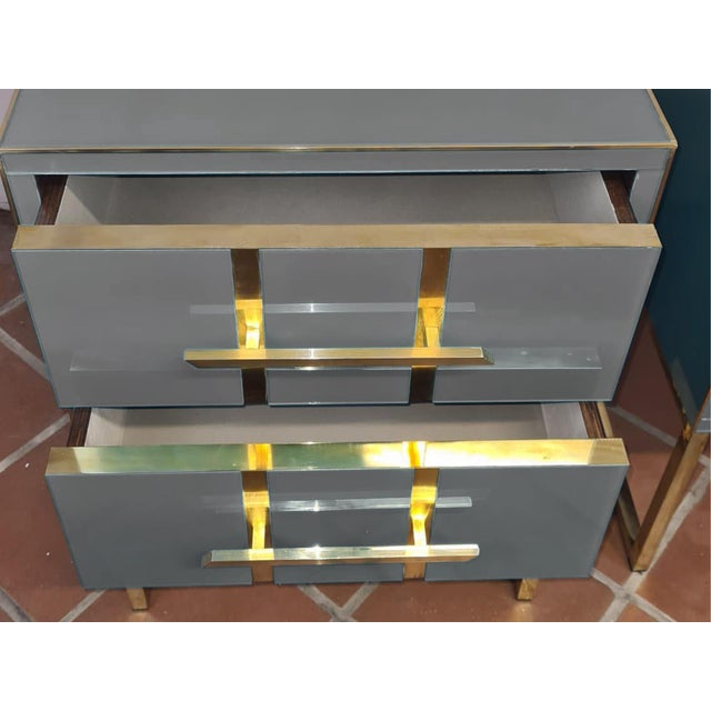 Pair of Grey Vintage Night Stands Made in Italy With Opaline Glass Designer For Sale - Image 4 of 5
