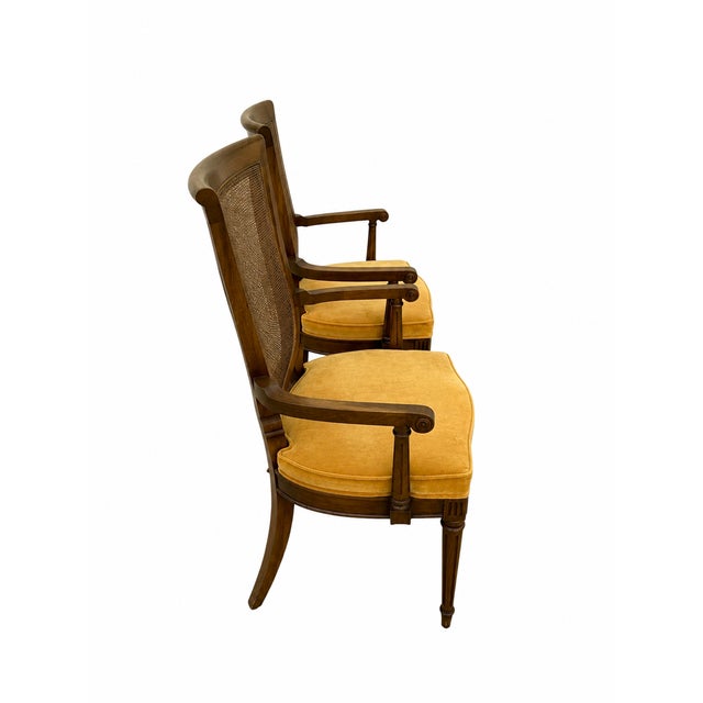 Pair of Vintage French Regency Cane Back Armchairs With Original Harvest Gold Upholstery For Sale In Miami - Image 6 of 7