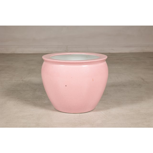 Vintage Chinese Pink Crackle Glazed Ceramic Planter, Medium Size For Sale - Image 11 of 14